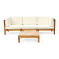 Canapé d'angle d'extérieur 3 places Oana en bois d'acacia avec table basse par Christopher Knight Home