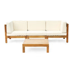 Canapé d'angle d'extérieur 3 places Oana en bois d'acacia avec table basse par Christopher Knight Home