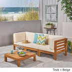 Canapé d'angle d'extérieur 3 places Oana en bois d'acacia avec table basse par Christopher Knight Home