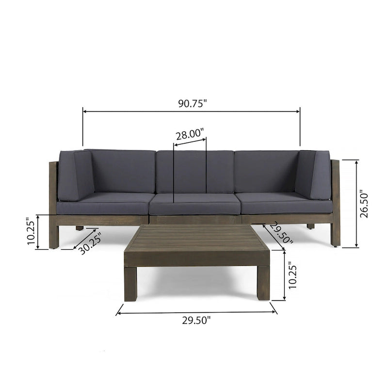 Canapé d'angle d'extérieur 3 places Oana en bois d'acacia avec table basse par Christopher Knight Home