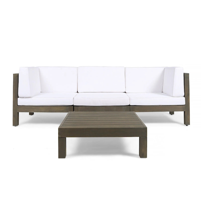 Canapé d'angle d'extérieur 3 places Oana en bois d'acacia avec table basse par Christopher Knight Home