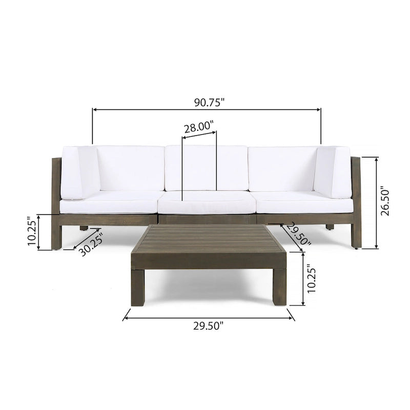 Canapé d'angle d'extérieur 3 places Oana en bois d'acacia avec table basse par Christopher Knight Home