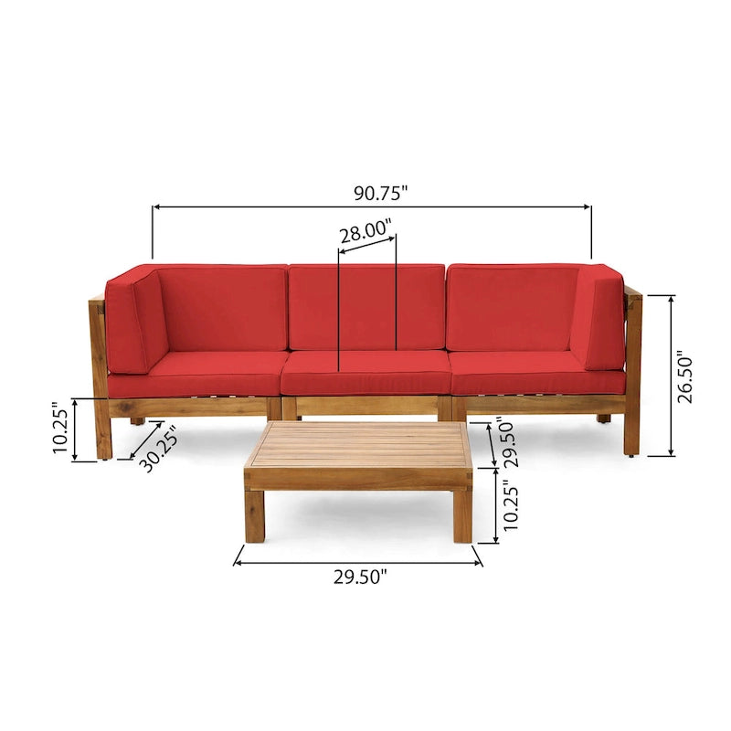 Canapé d'angle d'extérieur 3 places Oana en bois d'acacia avec table basse par Christopher Knight Home