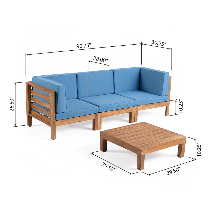 Canapé d'angle d'extérieur 3 places Oana en bois d'acacia avec table basse par Christopher Knight Home