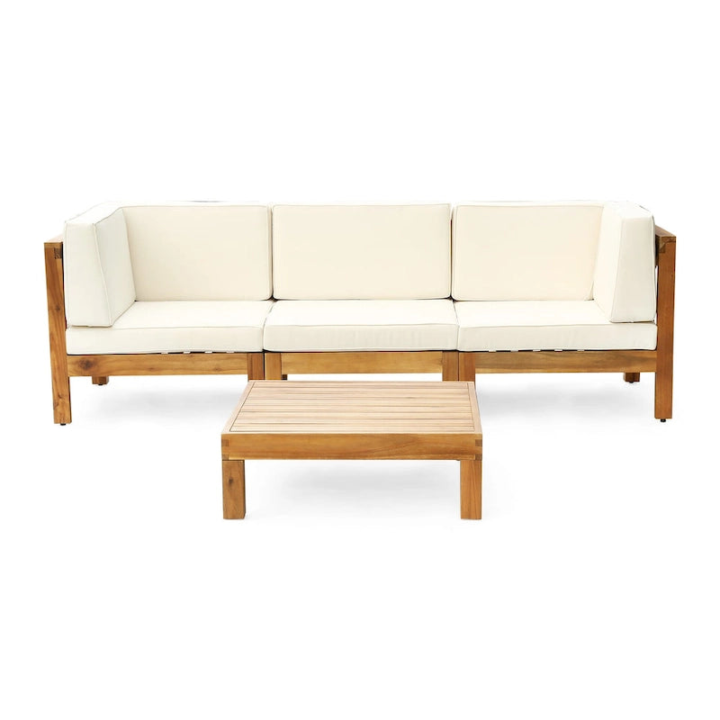 Canapé d'angle d'extérieur 3 places Oana en bois d'acacia avec table basse par Christopher Knight Home