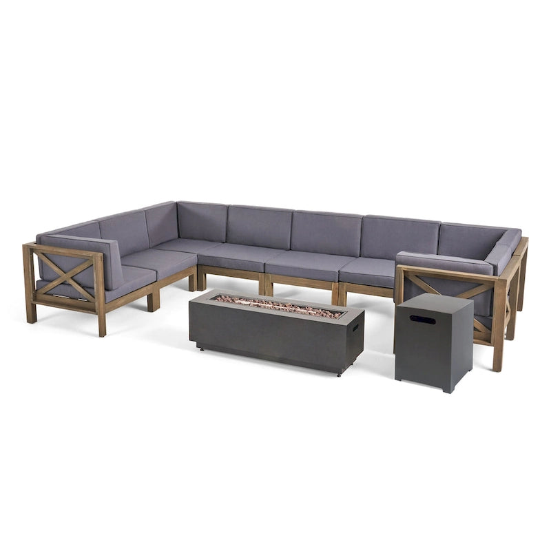 Thasos Canapé d'angle en U 8 places en bois d'acacia avec foyer par Christopher Knight Home