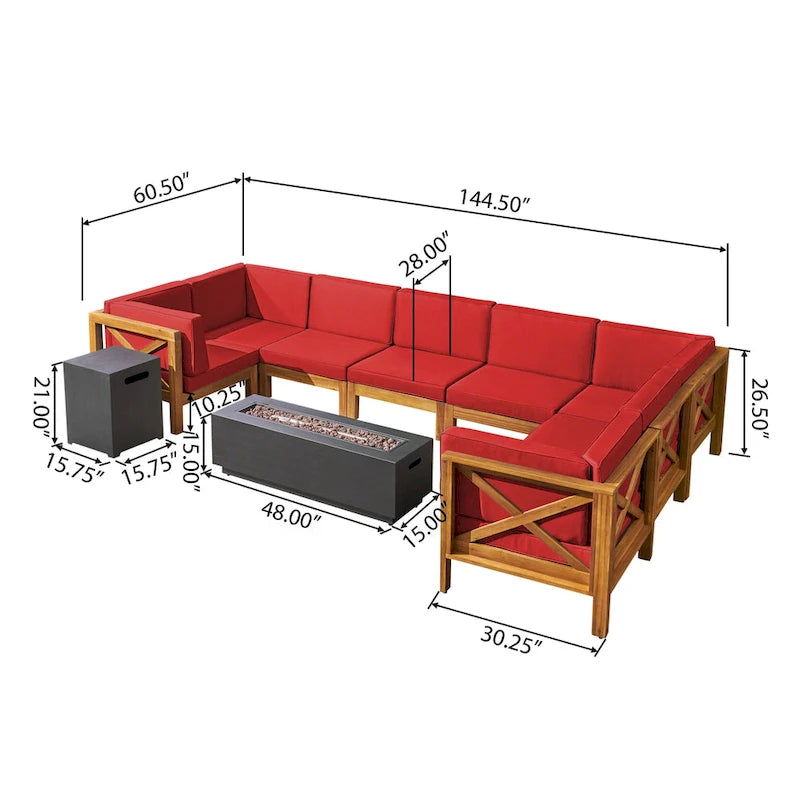 Thasos Canapé d'angle en U 8 places en bois d'acacia avec foyer par Christopher Knight Home