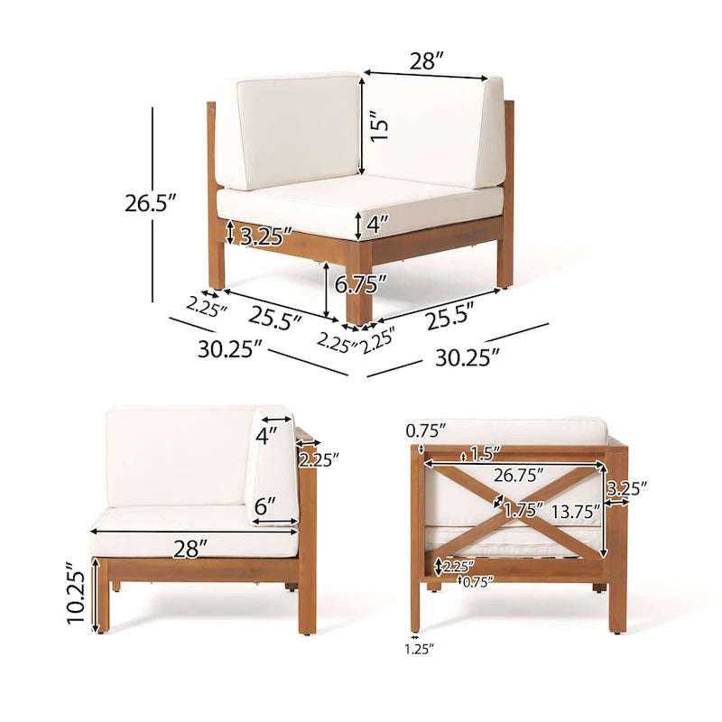 Thasos Canapé d'angle en U 8 places en bois d'acacia avec foyer par Christopher Knight Home
