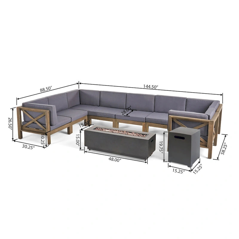Thasos Canapé d'angle en U 8 places en bois d'acacia avec foyer par Christopher Knight Home