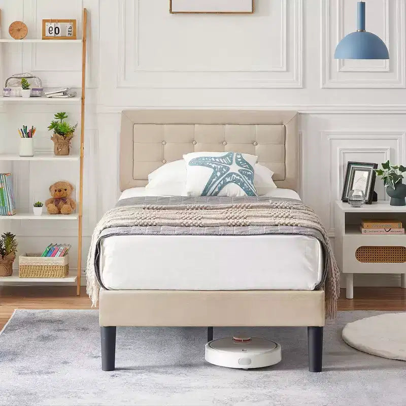 VECELO Twin/Full/Queen Size Upholstered Bed Frame Button Tufted Adjustable Headboard