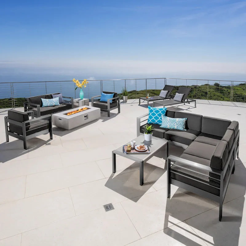 Ensemble de patio 11 pièces Estate en aluminium Cape Coral avec table foyère par Christopher Knight Home