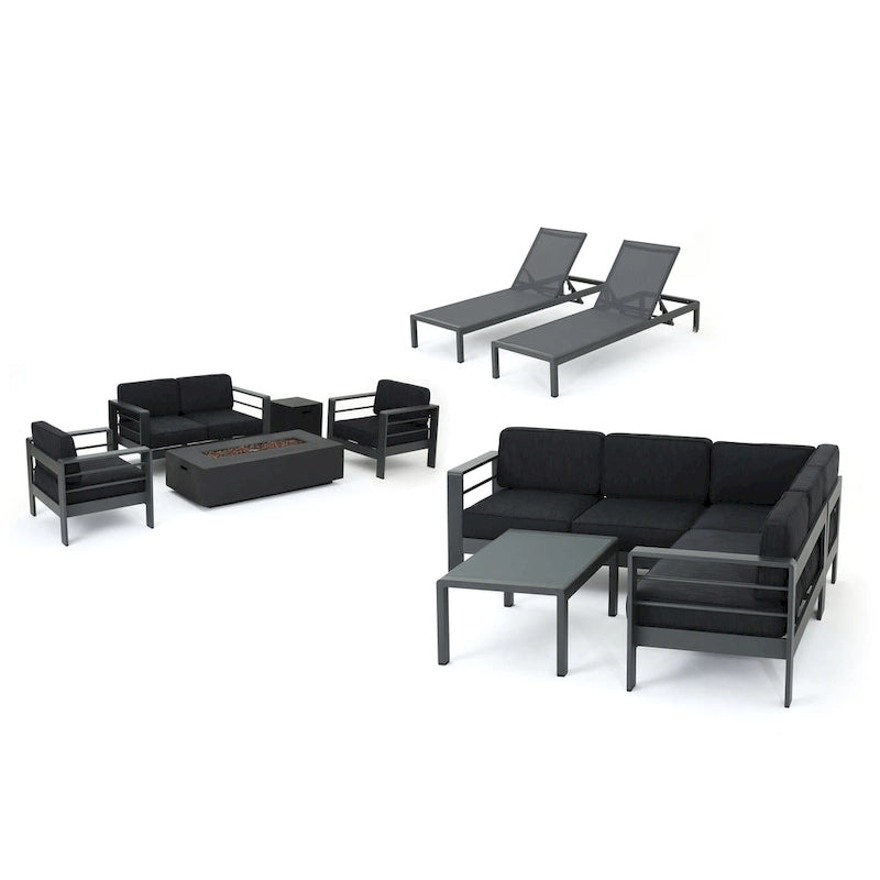 Ensemble de patio 11 pièces Estate en aluminium Cape Coral avec table foyère par Christopher Knight Home