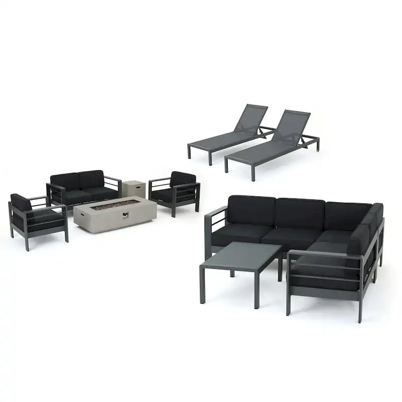 Ensemble de patio 11 pièces Estate en aluminium Cape Coral avec table foyère par Christopher Knight Home