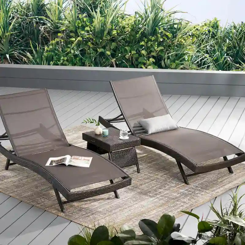 Ensemble de 3 chaises longues réglables d'extérieur Kauai par Christopher Knight Home