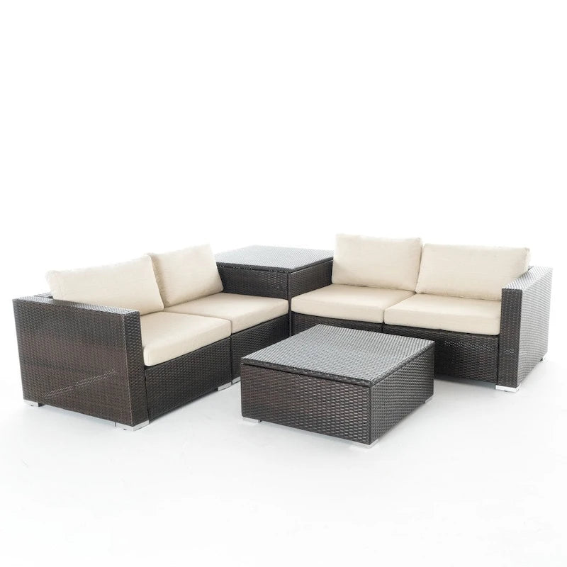 Canapé d'angle d'extérieur 6 places en osier Santa Rosa avec rangement par Christopher Knight Home