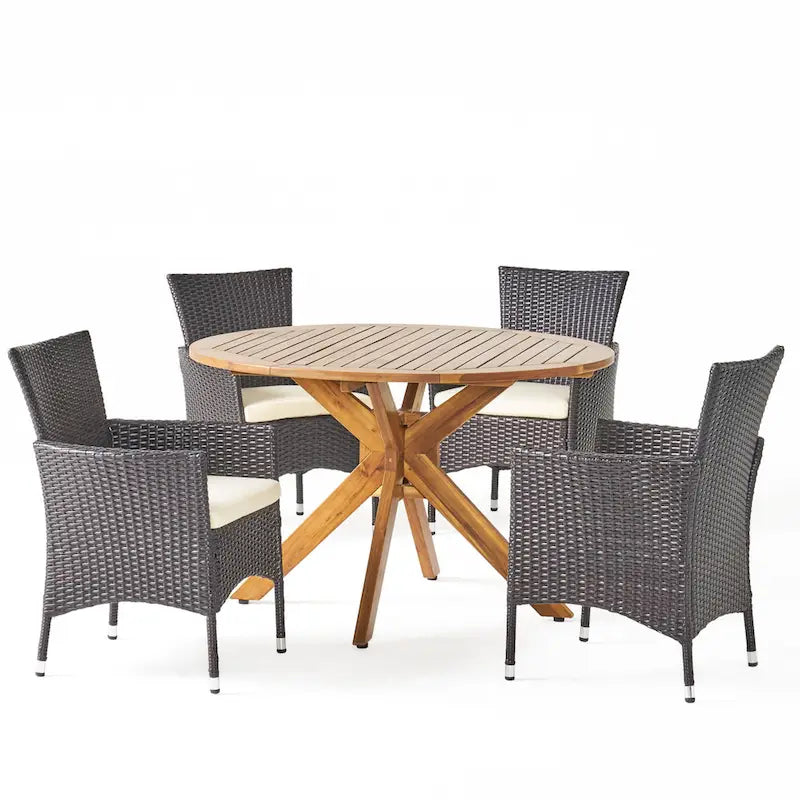 Ensemble de salle à manger d'extérieur 5 pièces en osier/bois d'acacia Cedros par Christopher Knight Home