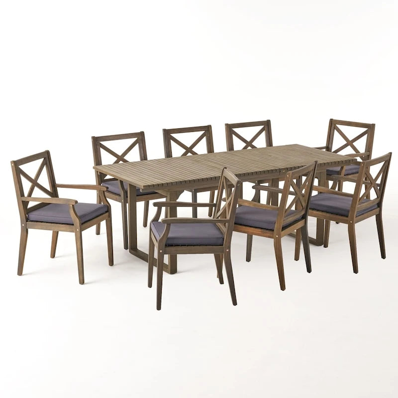 Ensemble de salle à manger d'extérieur extensible 9 pièces en bois d'acacia Belasera par Christopher Knight Home