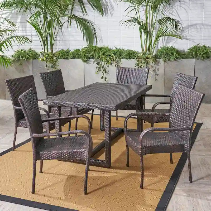 Ensemble de salle à manger en osier 7 pièces Melville Outdoor par Christopher Knight Home
