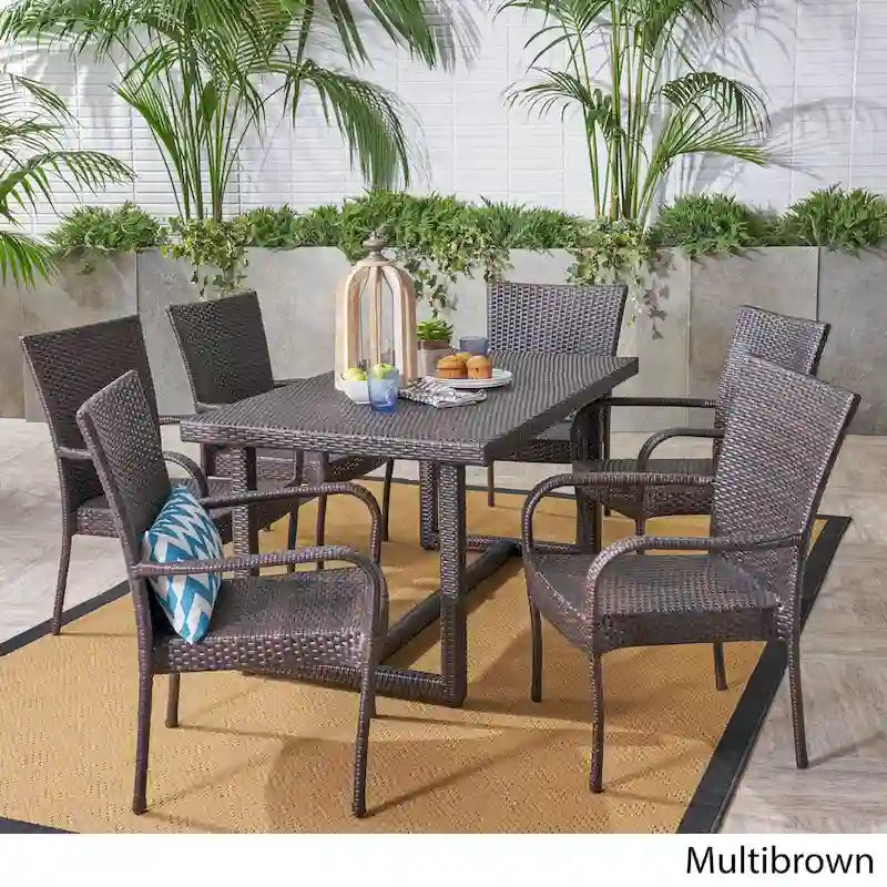 Ensemble de salle à manger en osier 7 pièces Melville Outdoor par Christopher Knight Home