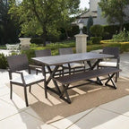 Ensemble de salle à manger d'extérieur rectangulaire 6 pièces en osier et aluminium avec coussins Sherman Oaks par Christopher Knight Home