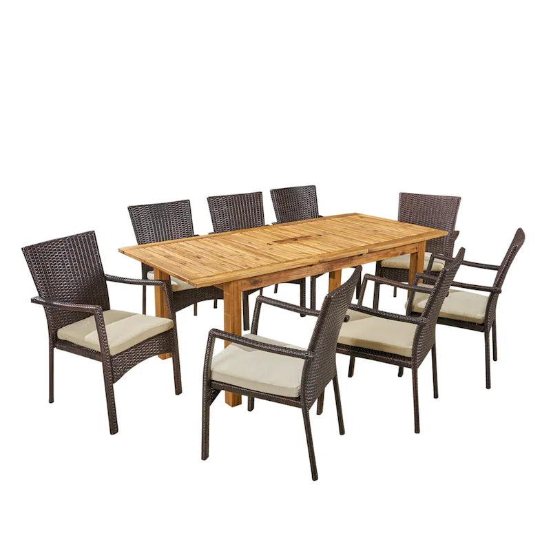 Ensemble de salle à manger extensible Davenport de 9 pièces en bois et osier par Christopher Knight Home