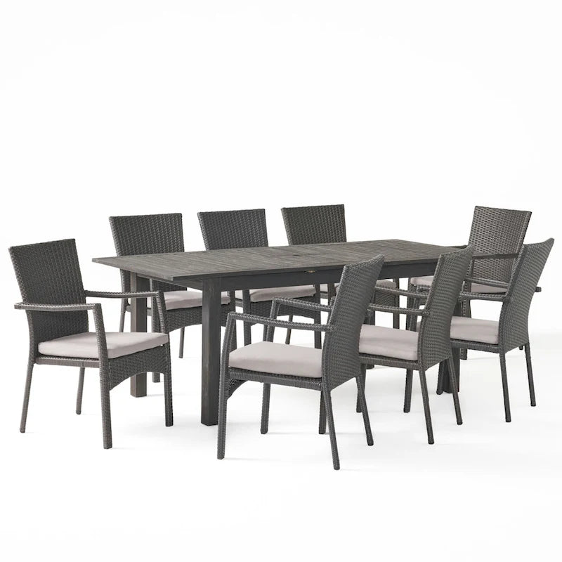 Ensemble de salle à manger extensible Davenport de 9 pièces en bois et osier par Christopher Knight Home