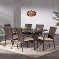 Ensemble de salle à manger en osier 7 pièces Thompson Outdoor avec coussins par Christopher Knight Home