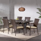 Ensemble de salle à manger en osier 7 pièces Thompson Outdoor avec coussins par Christopher Knight Home