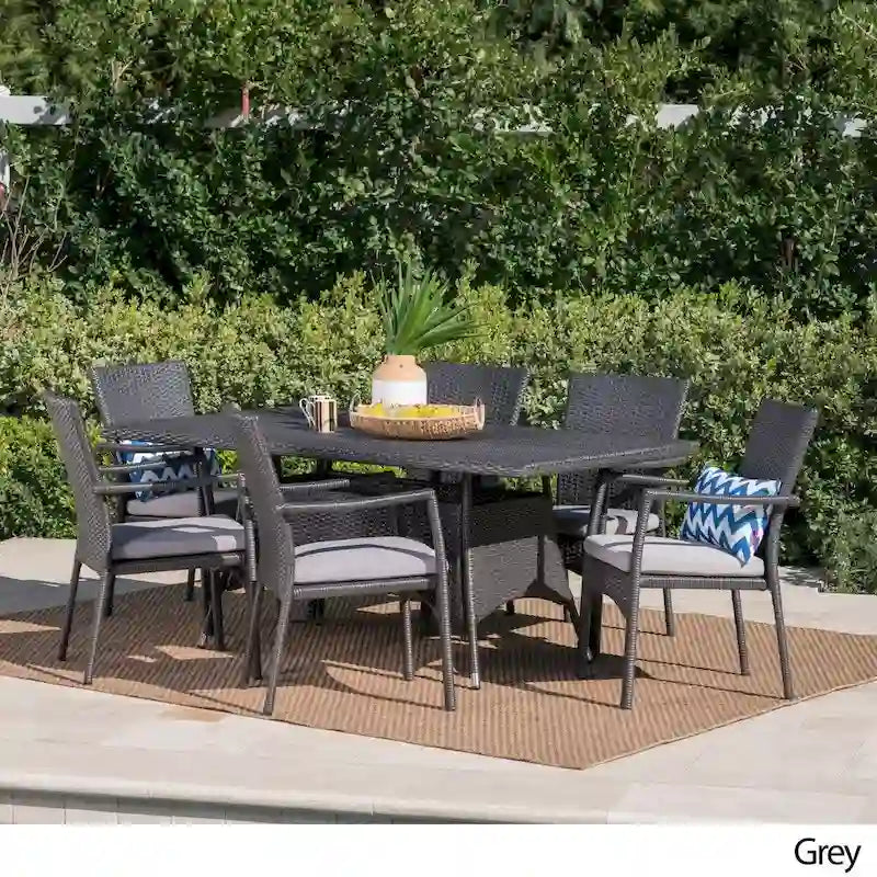Ensemble de salle à manger en osier 7 pièces Thompson Outdoor avec coussins par Christopher Knight Home