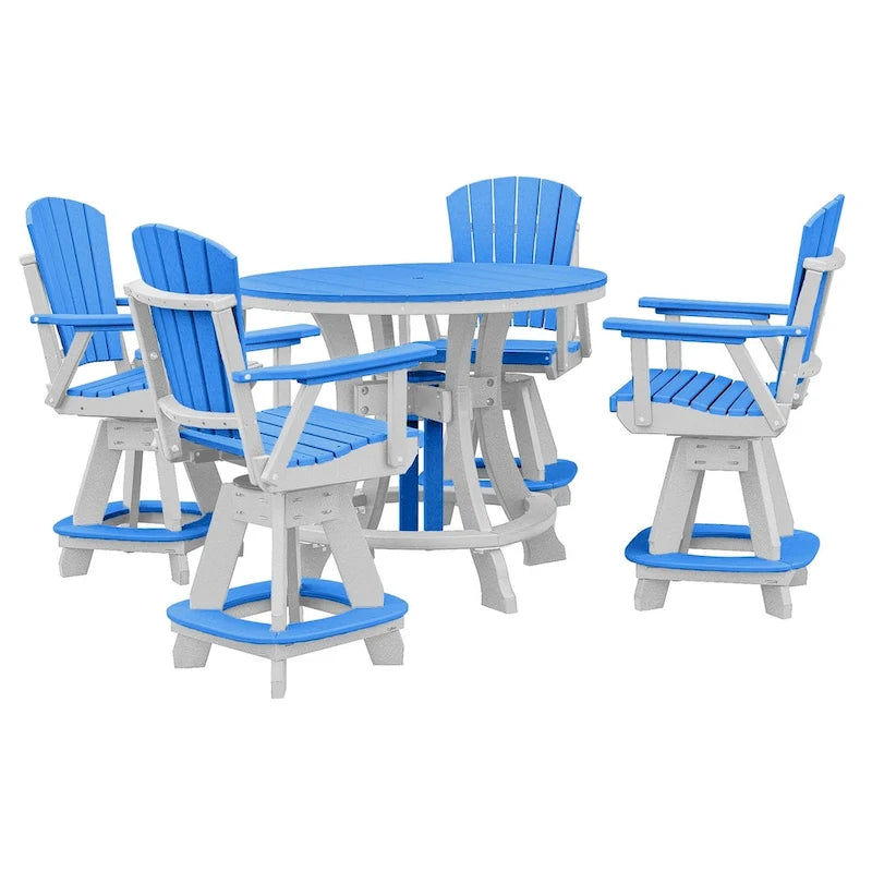 Ensemble de salle à manger rond 5 pièces hauteur comptoir OS Home and Office en bleu sur base blanche