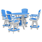 Ensemble de salle à manger rond 5 pièces hauteur comptoir OS Home and Office en bleu sur base blanche