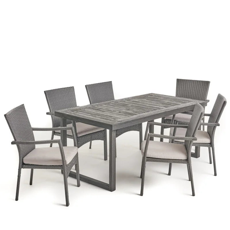 Ensemble de salle à manger d'extérieur 6 places en bois d'acacia Garner avec chaises en osier par Christopher Knight Home