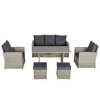 Outsunny Ensemble de 6 pièces de salle à manger de patio extérieur, ensemble de meubles de chaise de canapé en rotin PE tout temps, intérieur/extérieur avec coussins