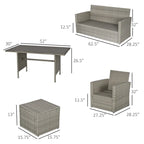Outsunny Ensemble de 6 pièces de salle à manger de patio extérieur, ensemble de meubles de chaise de canapé en rotin PE tout temps, intérieur/extérieur avec coussins