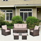 Outsunny Ensemble de 6 pièces de salle à manger de patio extérieur, ensemble de meubles de chaise de canapé en rotin PE tout temps, intérieur/extérieur avec coussins