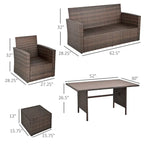 Outsunny Ensemble de 6 pièces de salle à manger de patio extérieur, ensemble de meubles de chaise de canapé en rotin PE tout temps, intérieur/extérieur avec coussins