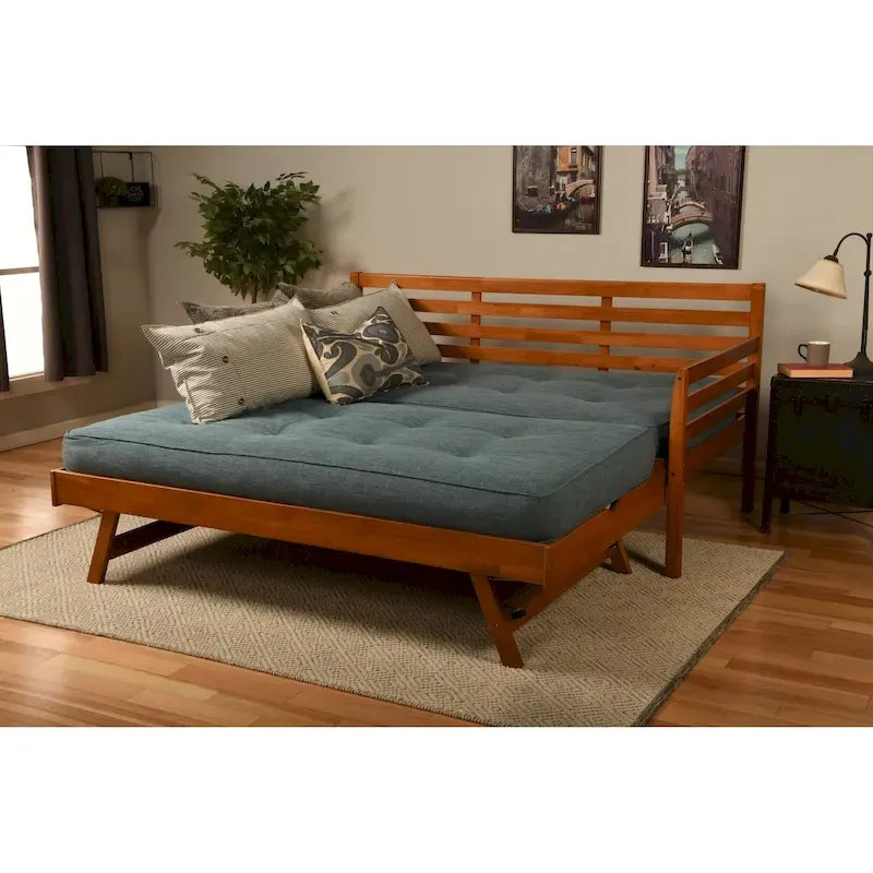 Lit de repos Boho et lit gigogne avec matelas Aqua en lin
