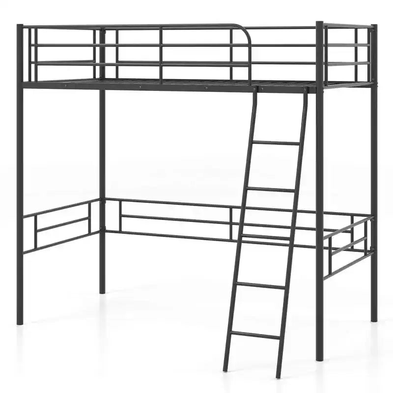 Costway Twin Metal Loft Bed Frame with Ladder Loft Bed with Safety Guardrails