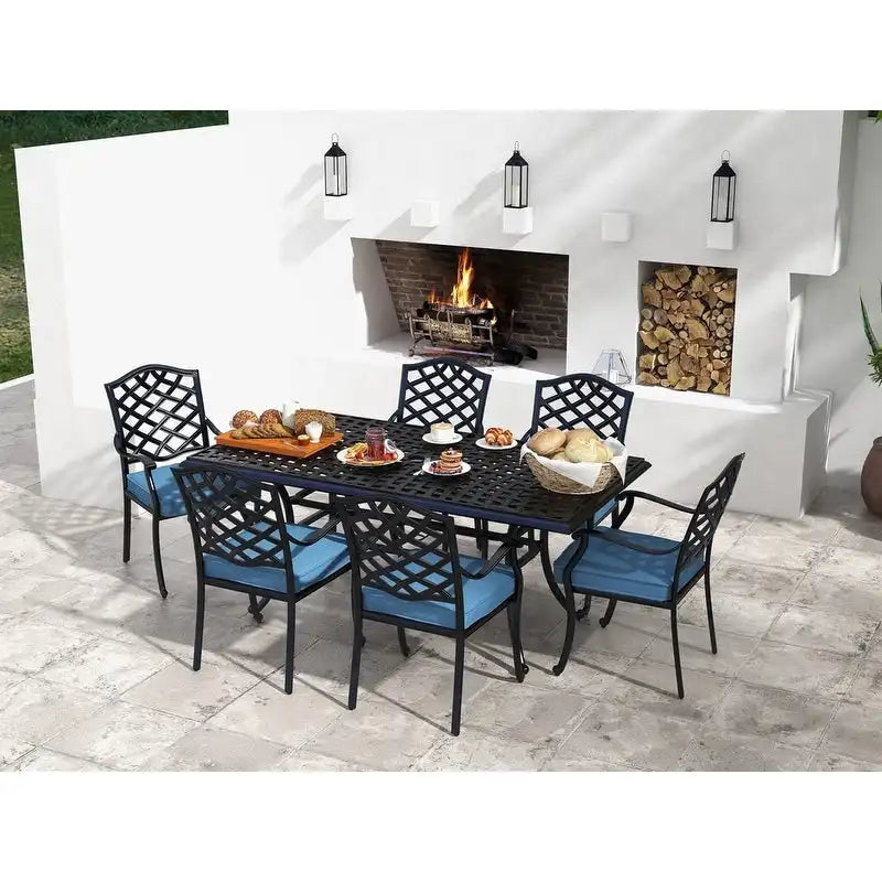 Ensemble de salle à manger rectangulaire Torino Aluminium 7 pièces avec 6 chaises à accoudoirs - N/A