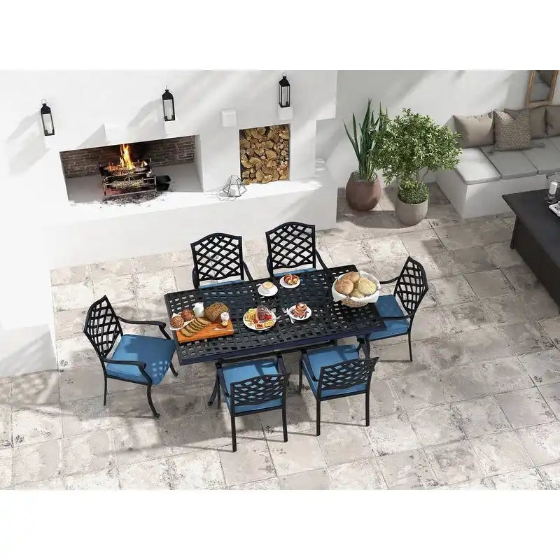Ensemble de salle à manger rectangulaire Torino Aluminium 7 pièces avec 6 chaises à accoudoirs - N/A