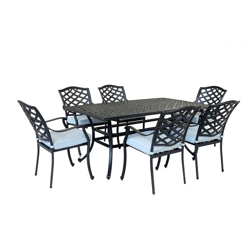 Ensemble de salle à manger rectangulaire Torino Aluminium 7 pièces avec 6 chaises à accoudoirs - N/A