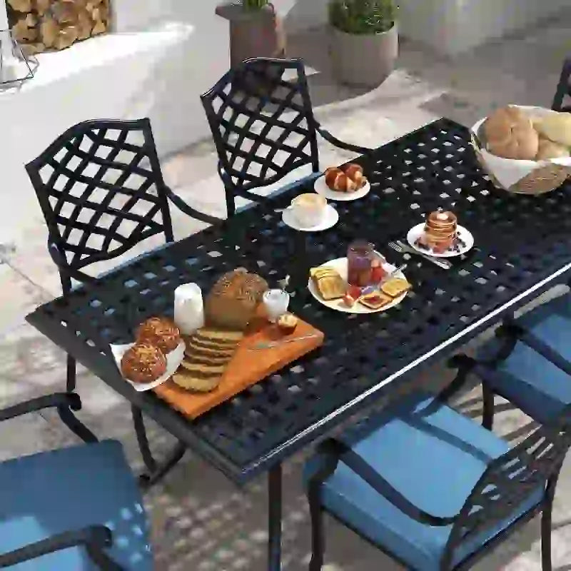 Ensemble de salle à manger rectangulaire Torino Aluminium 7 pièces avec 6 chaises à accoudoirs - N/A