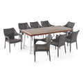 Ensemble de salle à manger d'extérieur 8 places en bois et osier Espanola de Christopher Knight Home