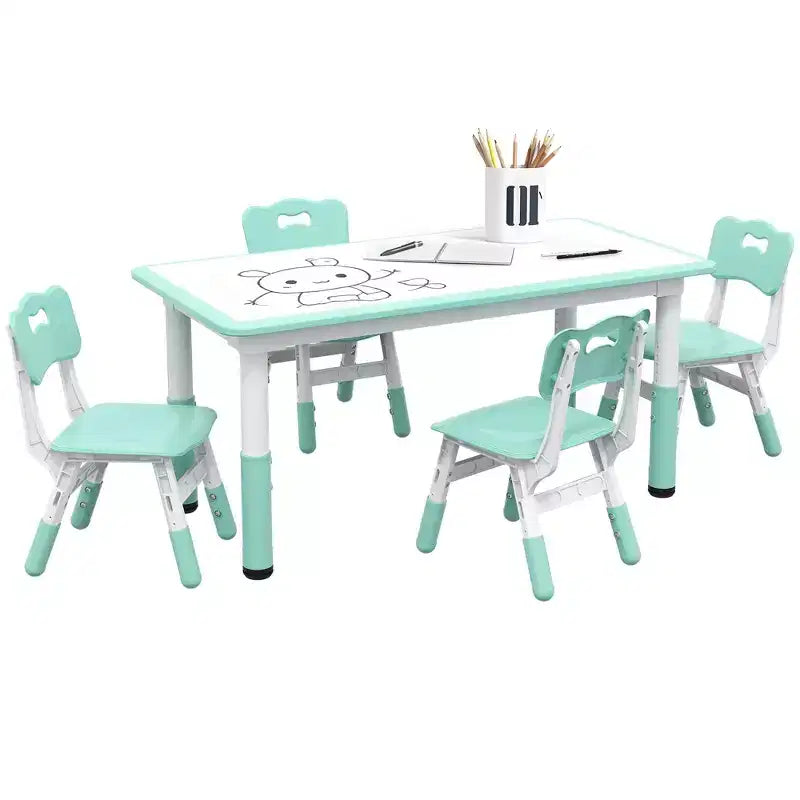 Qaba Kids Table and Chairs, Height Adjustable Toddler Table and Chair Set with Storage, Easy to Wipe for Daycare Classroom