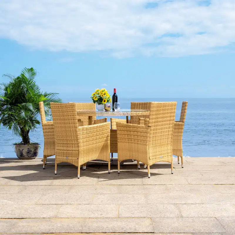 SAFAVIEH Outdoor Sambula, ensemble de salle à manger de patio 7 pièces - 47Wx47Dx29H