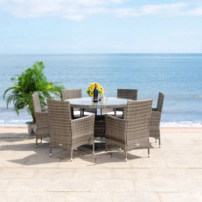 SAFAVIEH Outdoor Sambula, ensemble de salle à manger de patio 7 pièces - 47Wx47Dx29H