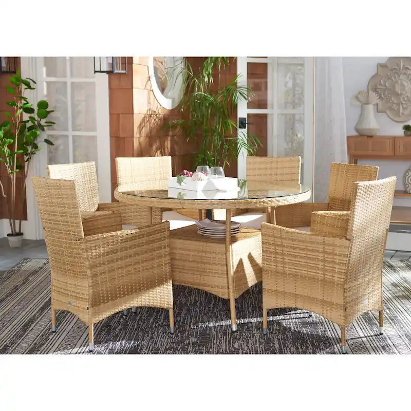 SAFAVIEH Outdoor Sambula, ensemble de salle à manger de patio 7 pièces - 47Wx47Dx29H