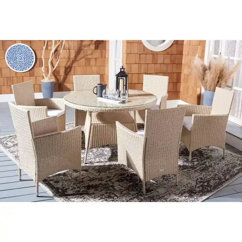 SAFAVIEH Outdoor Sambula, ensemble de salle à manger de patio 7 pièces - 47Wx47Dx29H