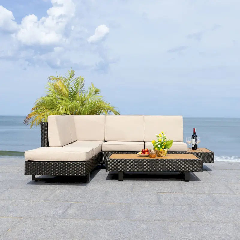 SAFAVIEH Outdoor Fiammetta Corner Patio Conversation Set - 60Wx26Dx26H