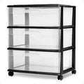 Homz Tall Solid Plastic 3 Drawer Medium Storage Cart with Caster Wheels for Living Room, Kitchen, Bedroom, Bathroom, and More